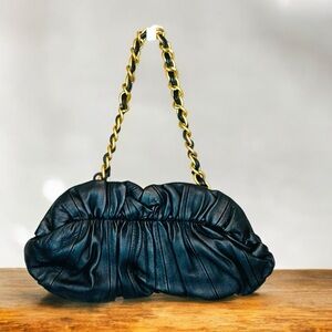Adrienne Vittadini Black Ruched Leather Bag